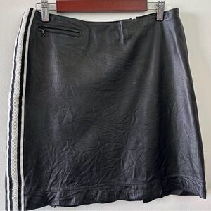 Vintage Black Genuine Leather Skirt with Stripe Detail